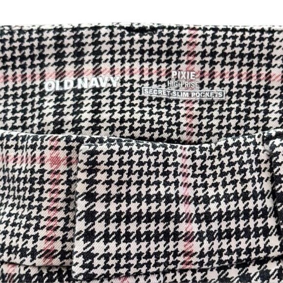 Black/White Houndstooth High Rise Pixie Stretch Ankle Pants Cotton-Rayon-Spandex - Picture 7 of 8